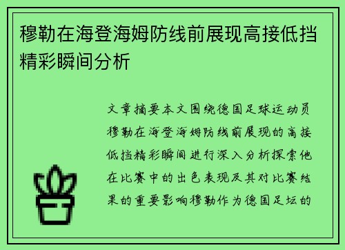 穆勒在海登海姆防线前展现高接低挡精彩瞬间分析